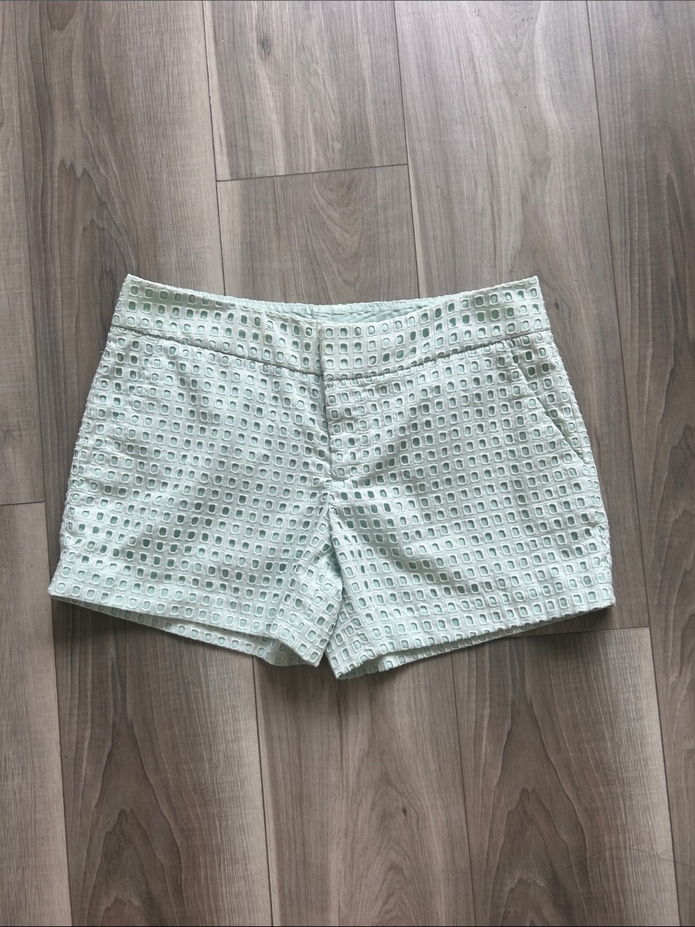 Club Monaco NWT Light Blue Eyelet Textured Shorts Size 4 💯 Cotton